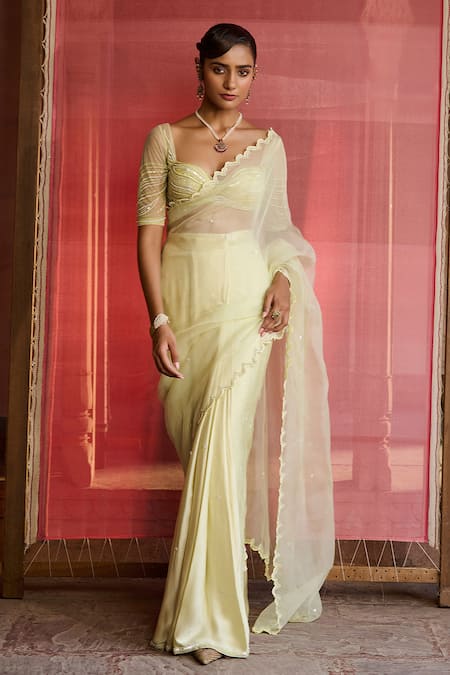 Zoon Aari Embroidered Pre-Draped Saree With Blouse 