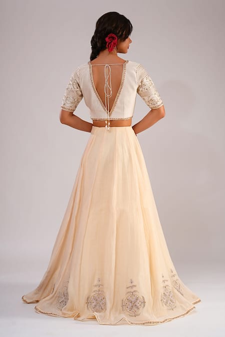 Kalakari By Akanksha Sitabo Machine Embroidered Chanderi Lehenga Set 