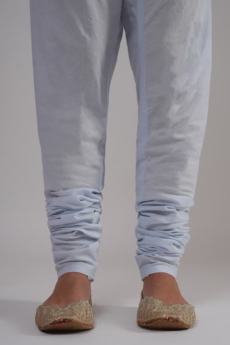 Buy_Kalakari By Akanksha_Sky Blue Silk, Chanderi, Cotton, Organza Angrakha Kurta Churidar And Dupatta Set 