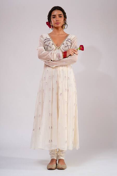 Kalakari By Akanksha_Ivory Silk, Chanderi, Cotton, Organza Ada Anarkali Churidar Dupatta Set _Online_at_Aza_Fashions