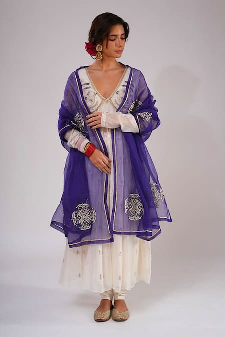 Kalakari By Akanksha Ada Chanderi Embroidered Anarkali Churidar Dupatta Set 