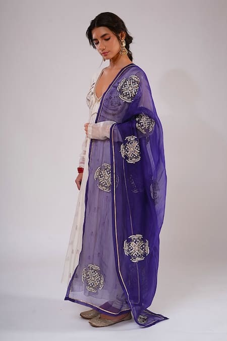 Kalakari By Akanksha_Ivory Silk, Chanderi, Cotton, Organza Ada Anarkali Churidar Dupatta Set _at_Aza_Fashions