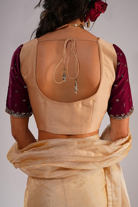 Kalakari By Akanksha_Gold Organza, Tissue, Silk, Chanderi Embroidery Nazaakat Saree And Hand Blouse _at_Aza_Fashions