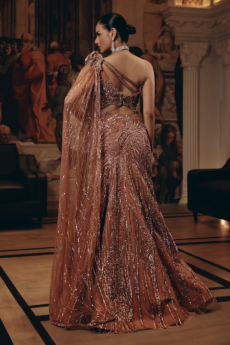 Adaara Couture Embellished One Shoulder Blouse & Fishcut Lehenga 