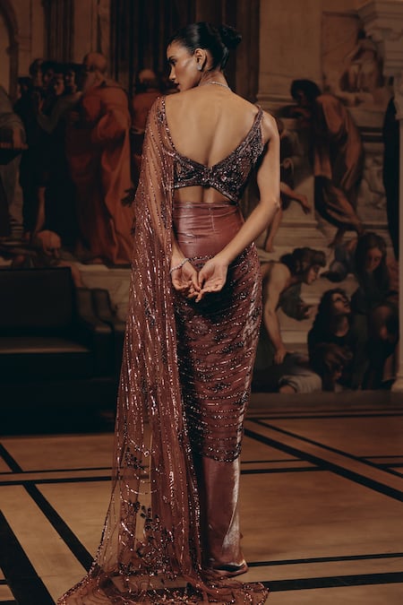 Adaara Couture Embellished Saree Gown With Cut-Out Detail 