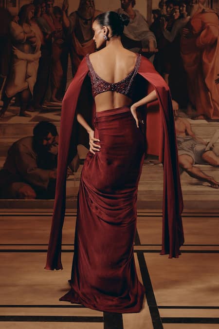 Adaara Couture Embroidered Net & Satin Chiffon Kaftan With Cape 