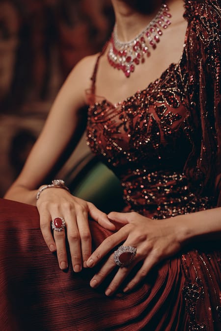 Adaara Couture_Burgundy Net, Satin, Chiffon, Silk Sequins, Embroidery Embellished Saree Gown _Online_at_Aza_Fashions