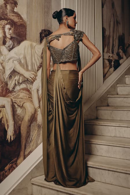 Adaara Couture Embellished Cut-Out Gown With Draped Skirt 