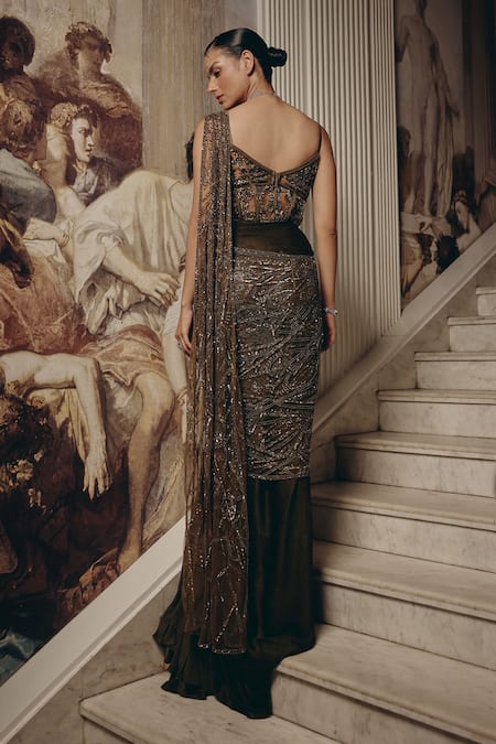 Adaara Couture Embellished Saree Gown With Cut-Out Detail 