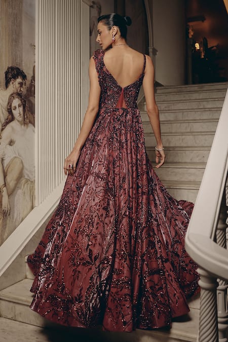 Adaara Couture Embroidered Cut-Out Net Gown With CanCan 