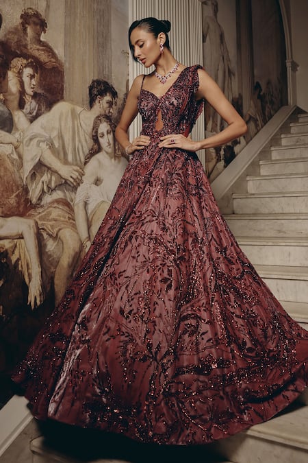 Adaara Couture Embroidered Cut-Out Net Gown With CanCan 