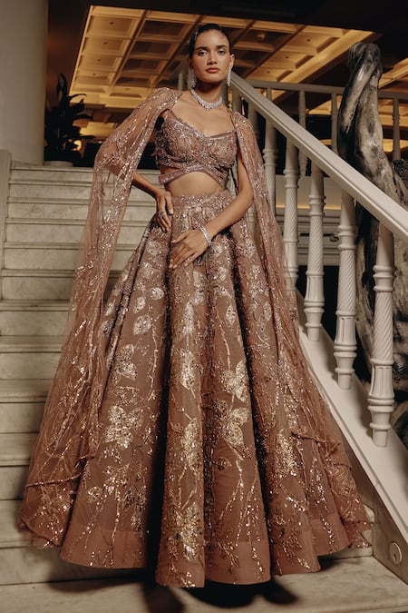Adaara Couture Embroidered Lehenga Set With Draped Cape 