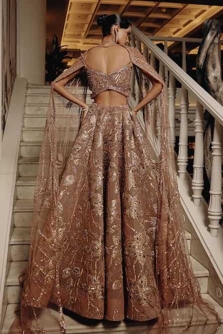 Adaara Couture Embroidered Lehenga Set With Draped Cape 