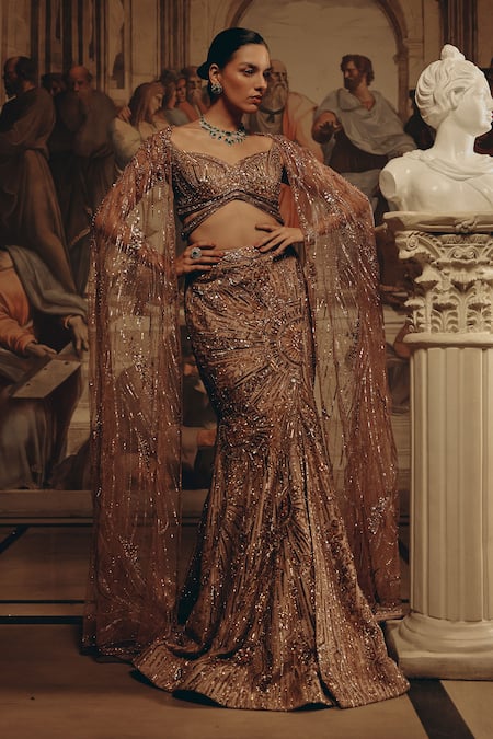 Adaara Couture Embellished Cape Blouse & Lehenga Set 