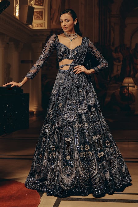 Adaara Couture Embellished Net Lehenga Blouse Set With Belt & Dupatta 