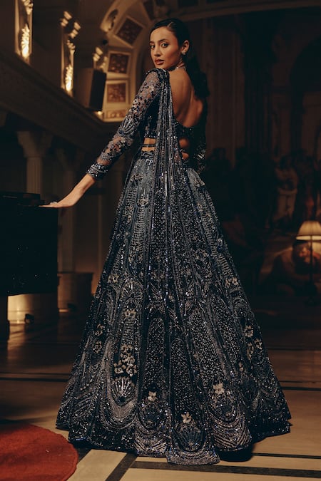 Adaara Couture Embellished Net Lehenga Blouse Set With Belt & Dupatta 