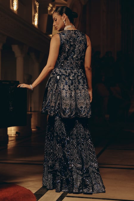 Adaara Couture Embroidered Peplum Kurta & Tiered Sharara Set 