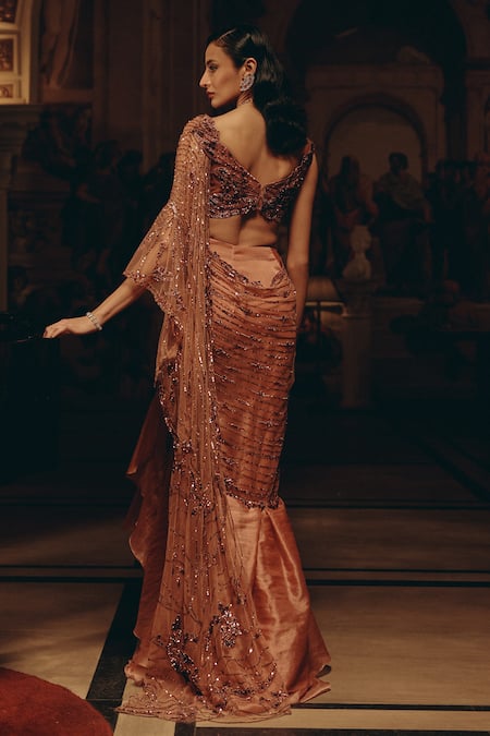 Adaara Couture Embellished Net & Satin Organza Saree Gown 