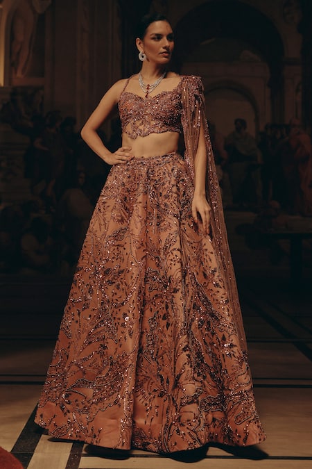 Adaara Couture Sequined & Embroidered Lehenga With Draped Blouse 