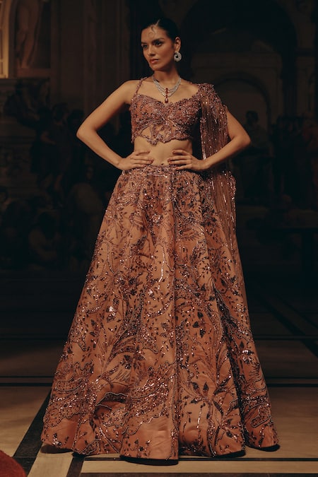 Buy_Adaara Couture_Blush Satin, Organza, Net Sequins, Embroidery, And Lehenga With Draped Blouse _Online_at_Aza_Fashions