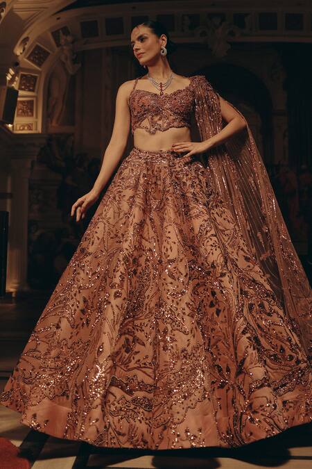 Adaara Couture_Blush Satin, Organza, Net Sequins, Embroidery, And Lehenga With Draped Blouse _at_Aza_Fashions