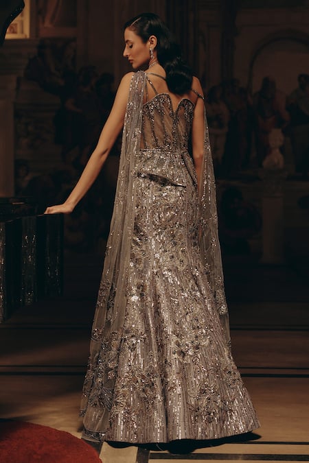 Adaara Couture Embroidered Draped Blouse & Lehenga Set 