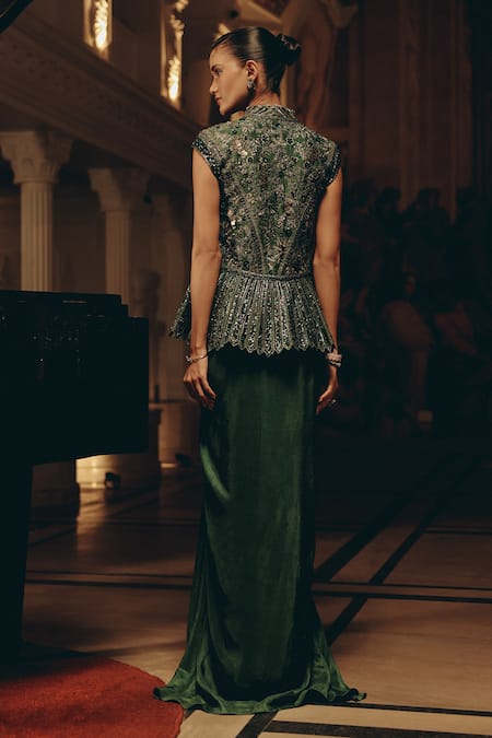 Adaara Couture Embellished Peplum Top & Pleated Skirt Set 