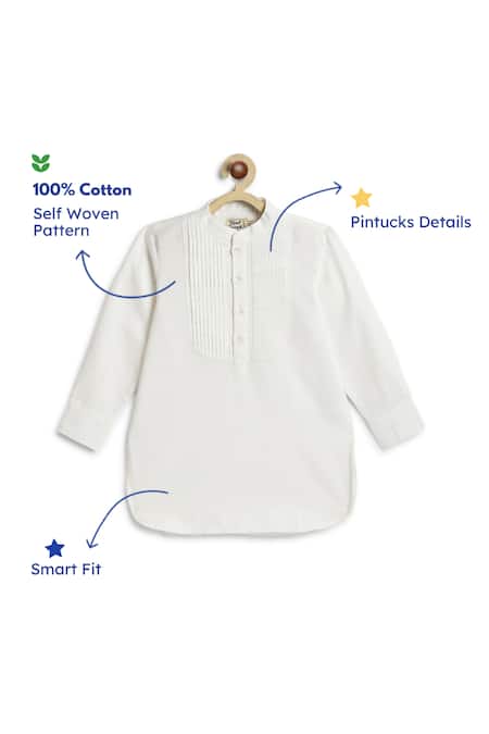 Tiber Taber_White Cotton Pintuck Detail Self Woven Kurta _Online_at_Aza_Fashions