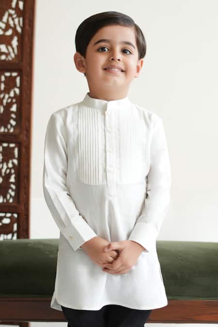 Tiber Taber Pintuck Detail Self Woven Kurta 