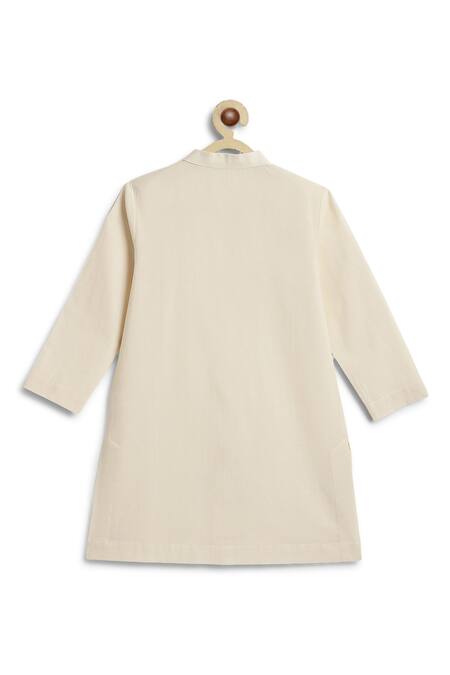 Shop Tiber Taber Cream Cotton Plain Kurta And Pyjama Set Online at Aza Fashions Shop_Tiber Taber_Cream Cotton Plain Kurta And Pyjama Set _Online_at_Aza_Fashions