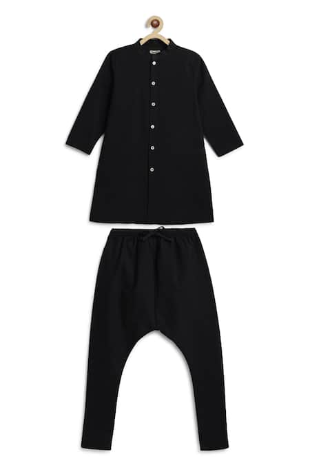Tiber Taber Plain Band Collar Kurta & Pyjama Set 