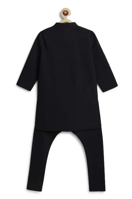 Shop Tiber Taber Black Cotton Plain Band Collar Kurta And Pyjama Set at Aza Fashions Shop_Tiber Taber_Black Cotton Plain Band Collar Kurta And Pyjama Set _at_Aza_Fashions