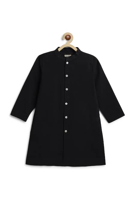 Shop Tiber Taber Black Cotton Plain Band Collar Kurta And Pyjama Set Online at Aza Fashions Shop_Tiber Taber_Black Cotton Plain Band Collar Kurta And Pyjama Set _Online_at_Aza_Fashions