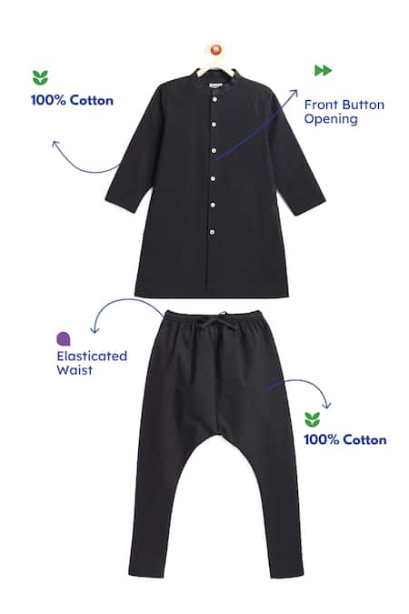 Tiber Taber Black Cotton Plain Band Collar Kurta And Pyjama Set at Aza Fashions Tiber Taber_Black Cotton Plain Band Collar Kurta And Pyjama Set _at_Aza_Fashions