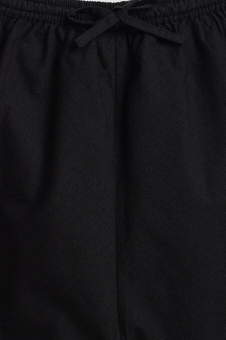 Shop Tiber Taber Black Cotton Plain Band Collar Kurta And Pyjama Set Shop_Tiber Taber_Black Cotton Plain Band Collar Kurta And Pyjama Set