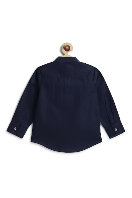Shop_Tiber Taber_Navy Cotton Pintuck Detail Mandarin Collar Shirt _Online_at_Aza_Fashions