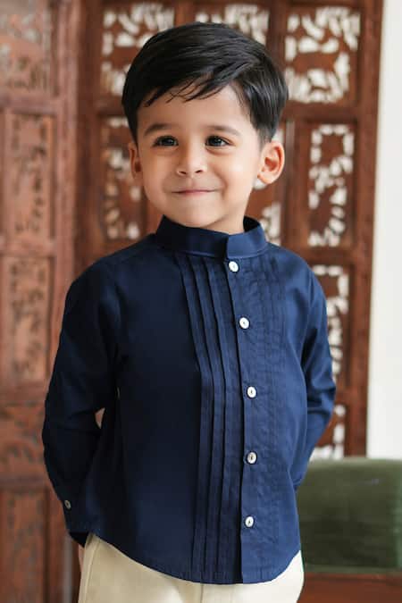 Tiber Taber Pintuck Detail Mandarin Collar Shirt 