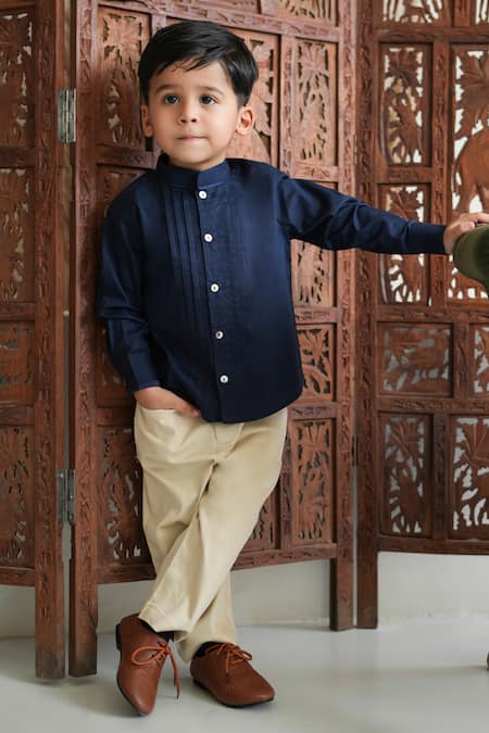 Tiber Taber Pintuck Detail Mandarin Collar Shirt 