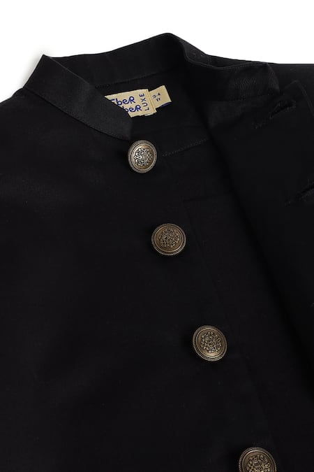 Buy_Tiber Taber_Black Cotton Bandhgala With Printed Pocket Square 