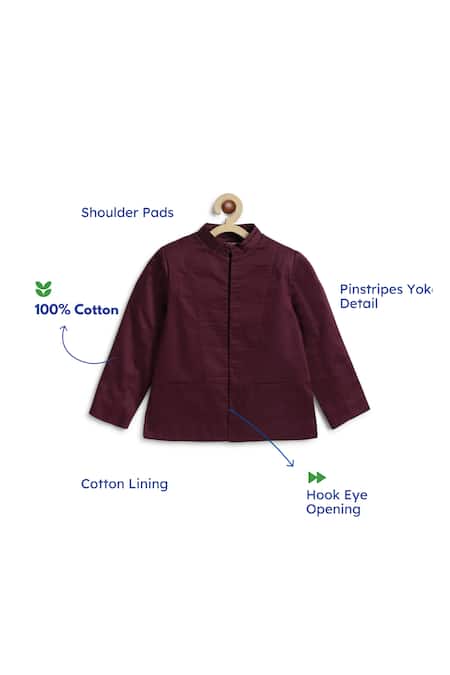 Tiber Taber_Maroon Cotton Pinstripes Yoke Detail Bandhgala _Online_at_Aza_Fashions