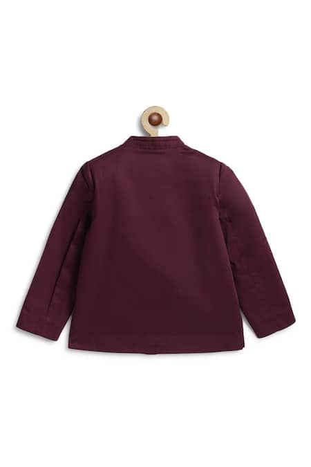 Shop_Tiber Taber_Maroon Cotton Pinstripes Yoke Detail Bandhgala _Online_at_Aza_Fashions