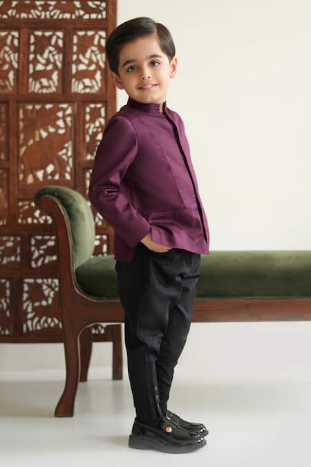 Tiber Taber Pinstripes Yoke Detail Bandhgala 