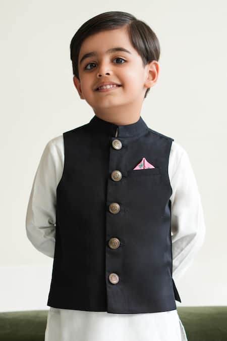 Tiber Taber Plain Bundi Jacket With Pocket Square 