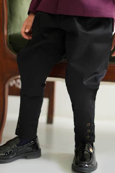 Buy_Tiber Taber_Black Cotton Knee Patch Pant With Side Snap Buttons _Online_at_Aza_Fashions