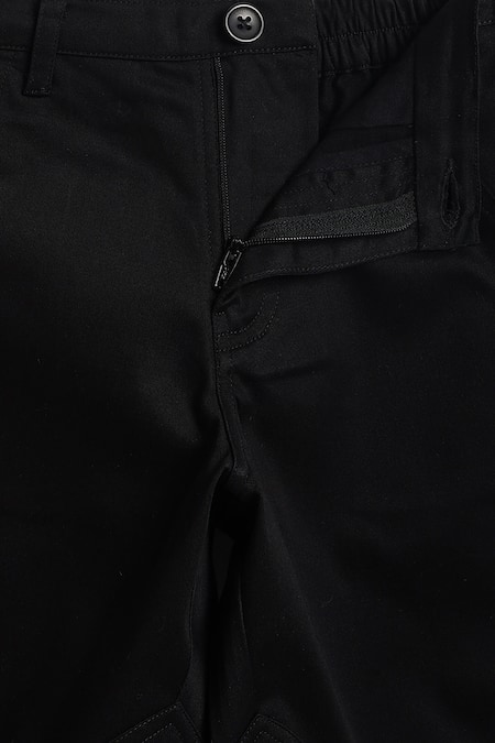 Tiber Taber_Black Cotton Knee Patch Pant With Side Snap Buttons _at_Aza_Fashions
