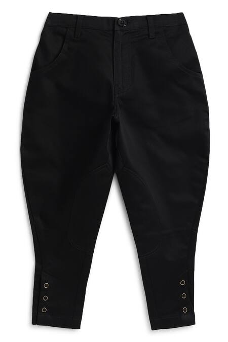 Buy_Tiber Taber_Black Cotton Knee Patch Pant With Side Snap Buttons 