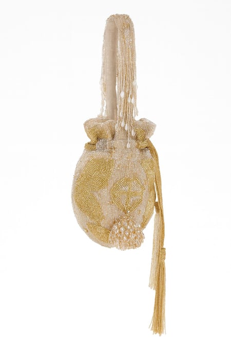 Tasna_Silver Stones, Beads, Tassels Embroidered Potli Bag _Online_at_Aza_Fashions