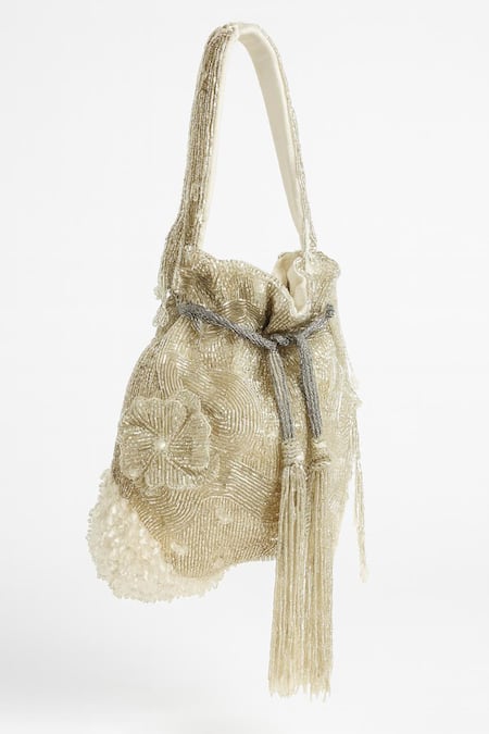 Tasna Handcrafted Stone & Bead Embellished Potli Bag 