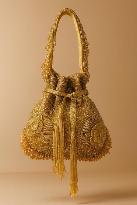 Tasna Handcrafted Stone & Bead Embellished Potli Bag 