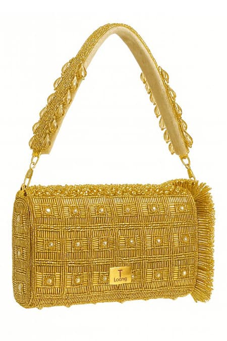 Tasna_Gold Embroidery, Crystals, Beads And Sequin Clutch _Online_at_Aza_Fashions